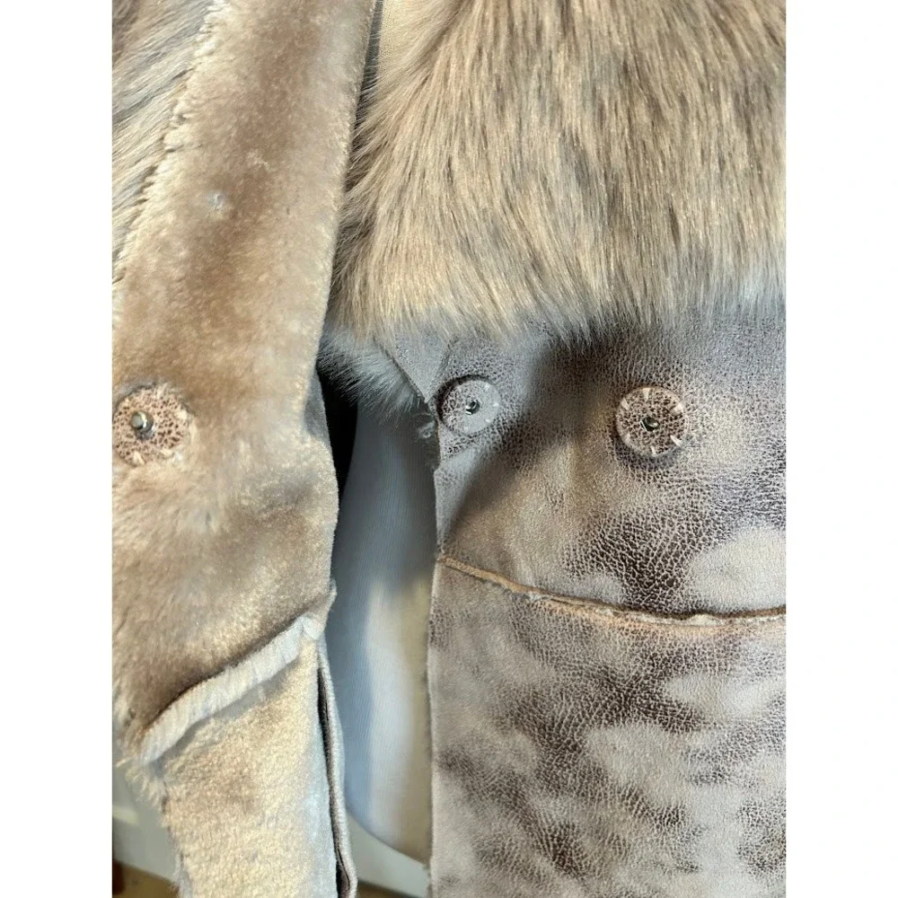 Women's Faux Fur Collar Suede Like Vest‎ Tie Waist Outerwear Layer Dennis Basso